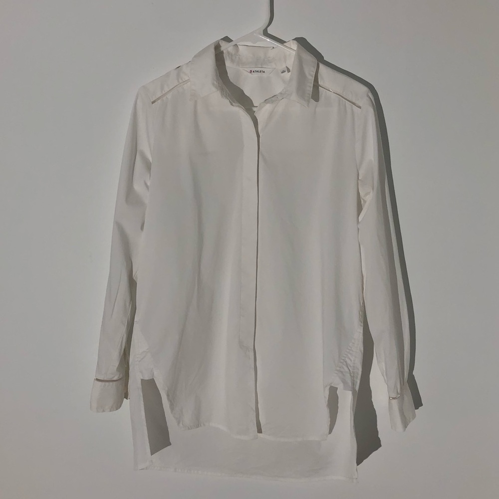 Athleta casual white button up tunic mesh detail